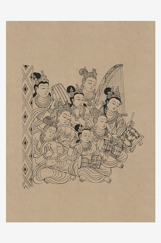 莫高窟敦煌壁画人物线描稿图片素材-众图网