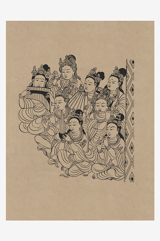 莫高窟敦煌壁画人物线描稿图片素材-众图网