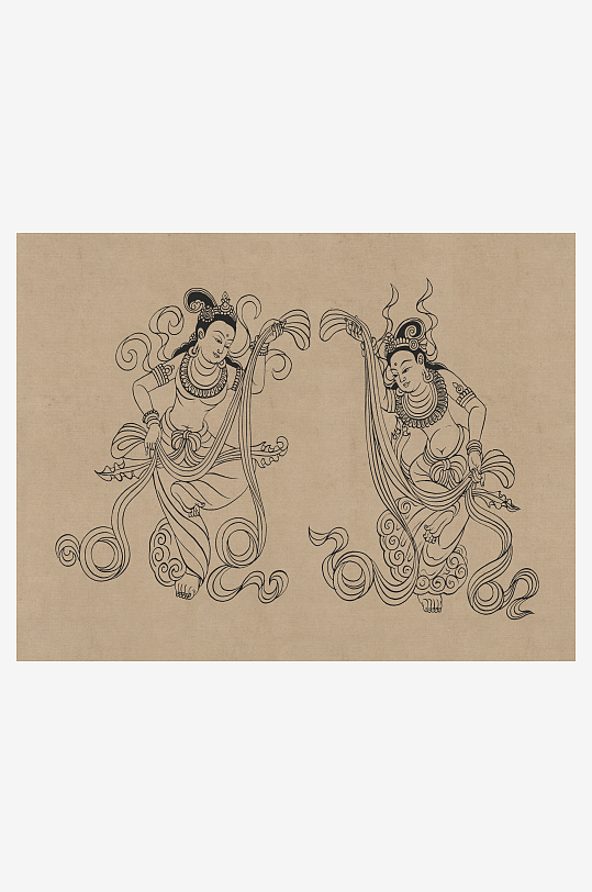 莫高窟敦煌壁画人物线描稿图片素材-众图网