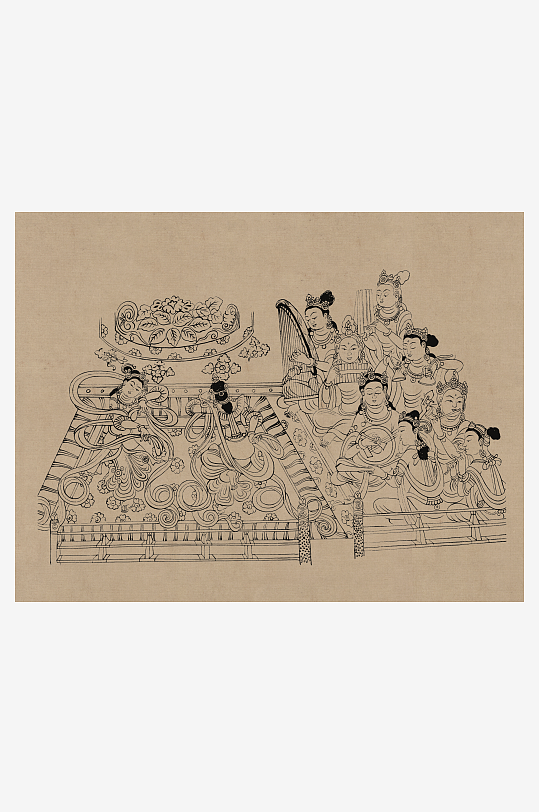 莫高窟敦煌壁画人物线描稿图片素材-众图网