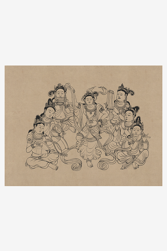 莫高窟敦煌壁画人物线描稿图片素材-众图网
