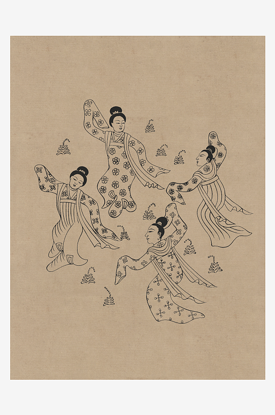 莫高窟敦煌壁画人物线描稿图片-众图网