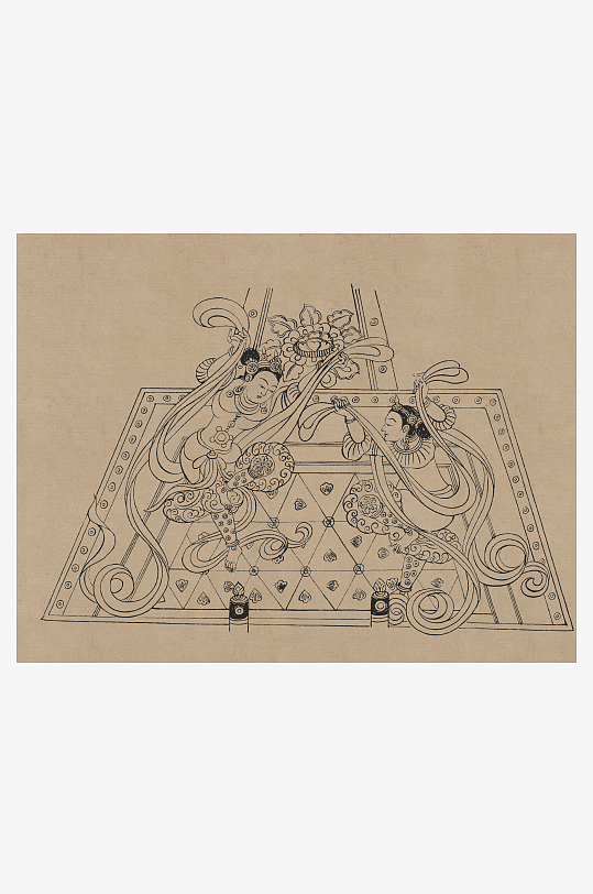 莫高窟敦煌壁画人物线描稿图片-众图网
