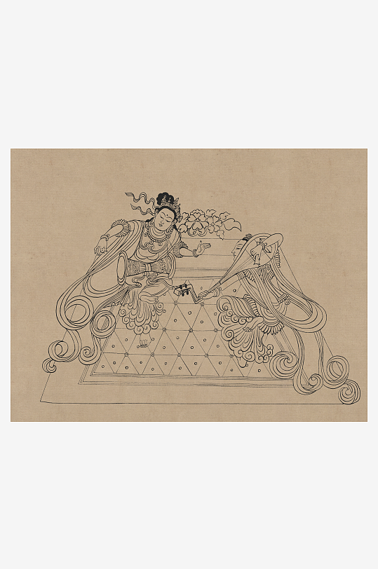 莫高窟敦煌壁画人物线描稿图片-众图网