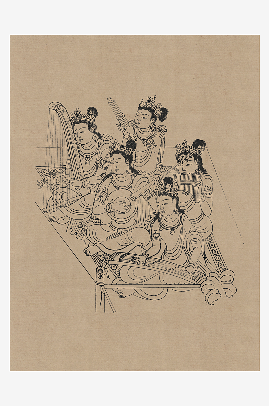 莫高窟敦煌壁画人物线描稿图片-众图网