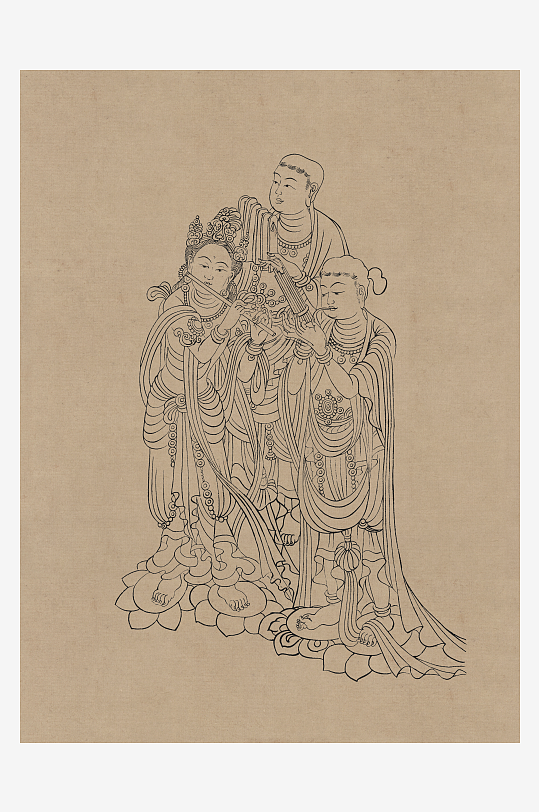 莫高窟敦煌壁画人物线描稿图片-众图网