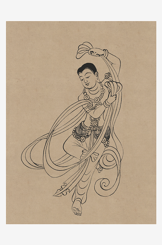 莫高窟敦煌壁画人物线描稿图片-众图网