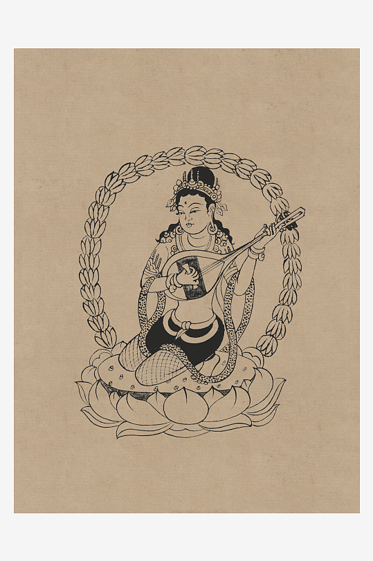 莫高窟敦煌壁画人物线描稿图片-众图网