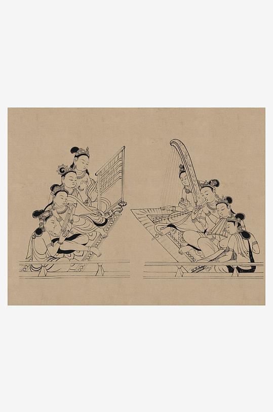 莫高窟敦煌壁画人物线描稿图片-众图网