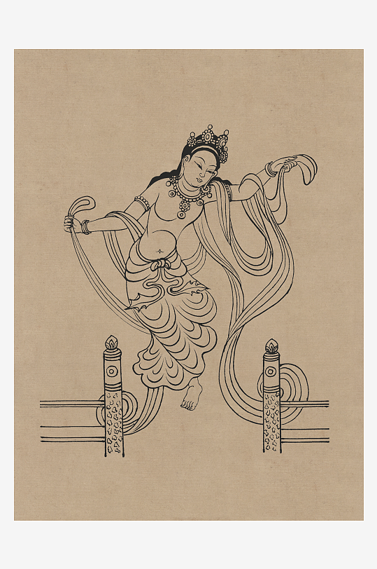 莫高窟敦煌壁画人物线描稿图片-众图网