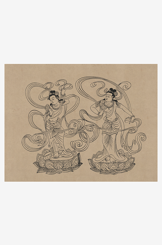 莫高窟敦煌壁画人物线描稿图片-众图网