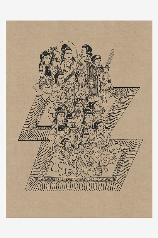 莫高窟敦煌壁画人物线描稿图片-众图网