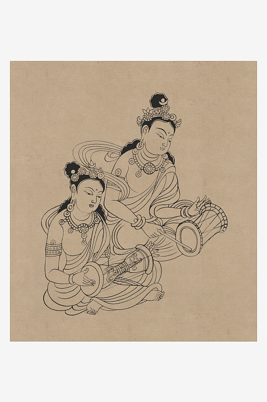 莫高窟敦煌壁画人物线描稿图片-众图网