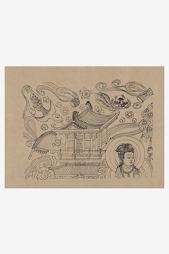 莫高窟敦煌壁画人物线描稿图片素材-众图网