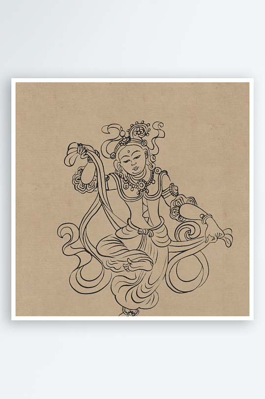 莫高窟敦煌壁画人物线描稿图片素材-众图网