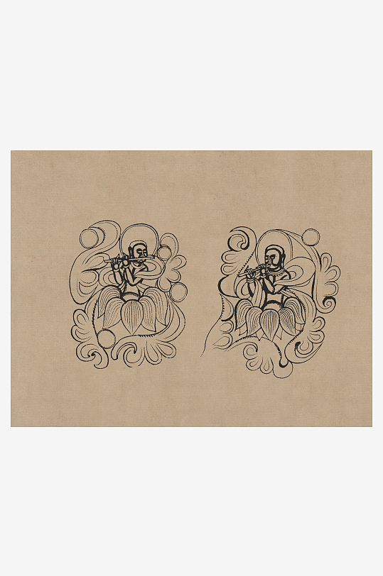 莫高窟敦煌壁画人物线描稿图片素材-众图网