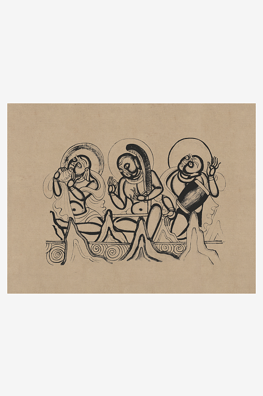 莫高窟敦煌壁画人物线描稿图片素材-众图网