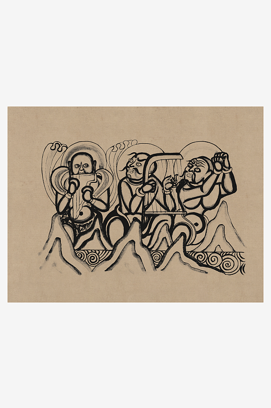 莫高窟敦煌壁画人物线描稿图片素材-众图网