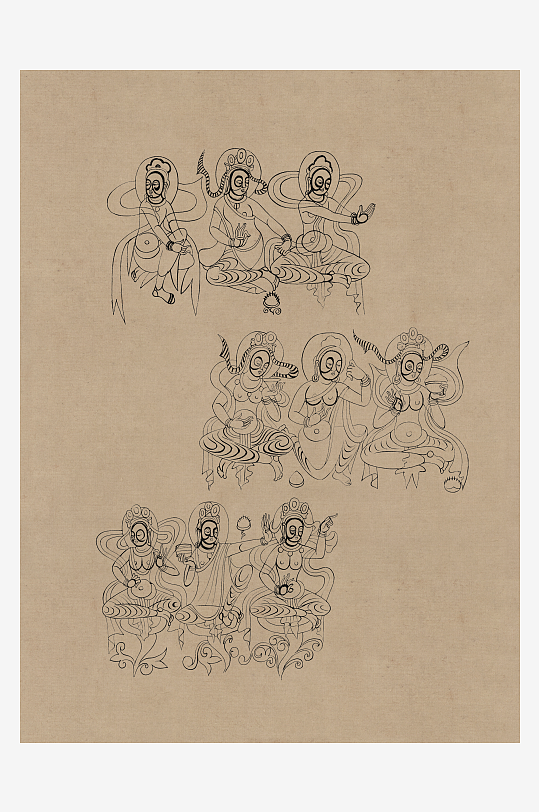 莫高窟敦煌壁画人物线描稿图片素材-众图网