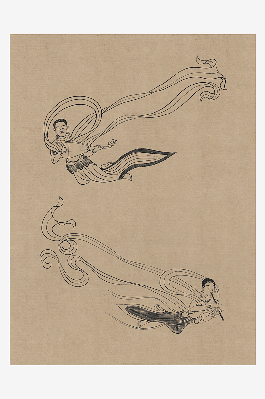 莫高窟敦煌壁画人物线描稿图片素材-众图网
