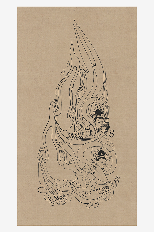 莫高窟敦煌壁画人物线描稿图片素材-众图网