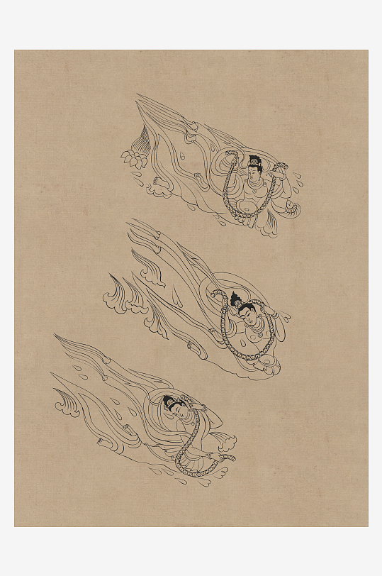 莫高窟敦煌壁画人物线描稿图片素材-众图网