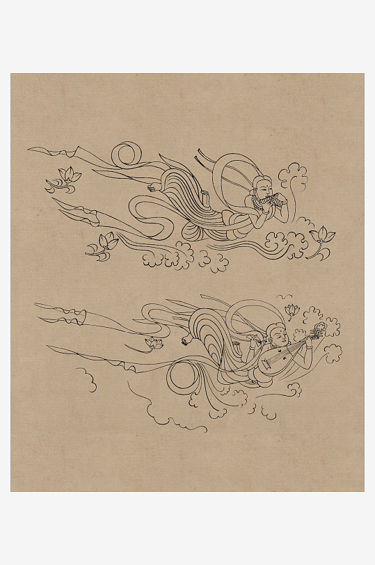 莫高窟敦煌壁画人物线描稿图片素材-众图网