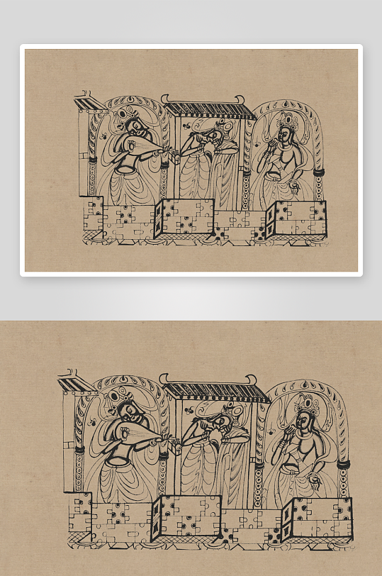 莫高窟敦煌壁画人物线描稿图片素材-众图网