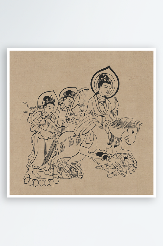 莫高窟敦煌壁画人物线描稿图片素材-众图网
