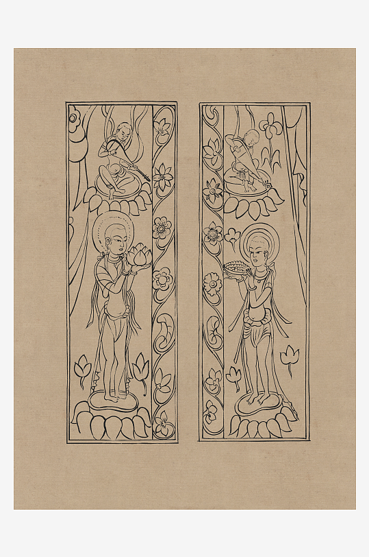 莫高窟敦煌壁画人物线描稿图片素材-众图网