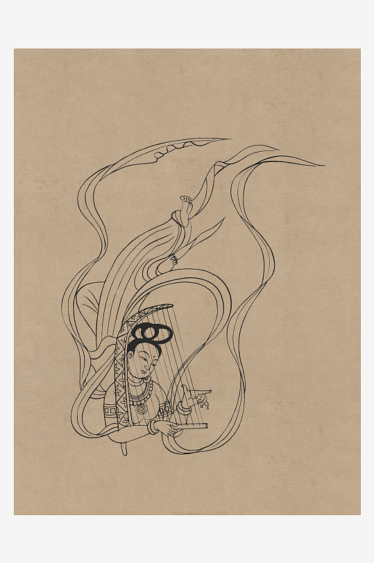 莫高窟敦煌壁画人物线描稿图片素材-众图网