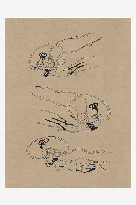 莫高窟敦煌壁画人物线描稿图片-众图网