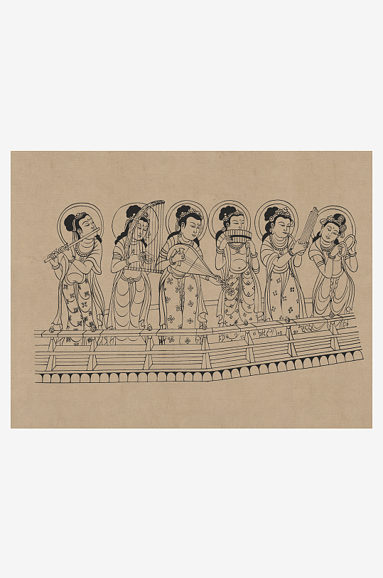 莫高窟敦煌壁画人物线描稿图片-众图网