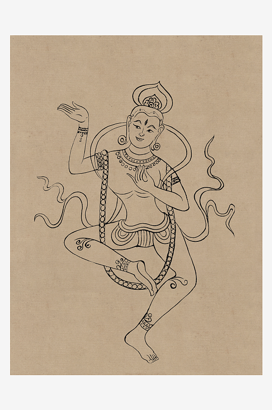 莫高窟敦煌壁画人物线描稿图片-众图网