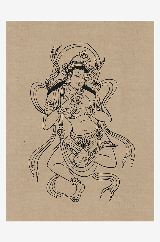 莫高窟敦煌壁画人物线描稿图片-众图网