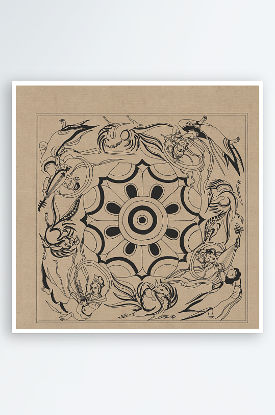 莫高窟敦煌壁画人物线描稿图片-众图网