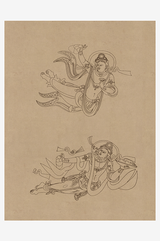 莫高窟敦煌壁画人物线描稿图片-众图网