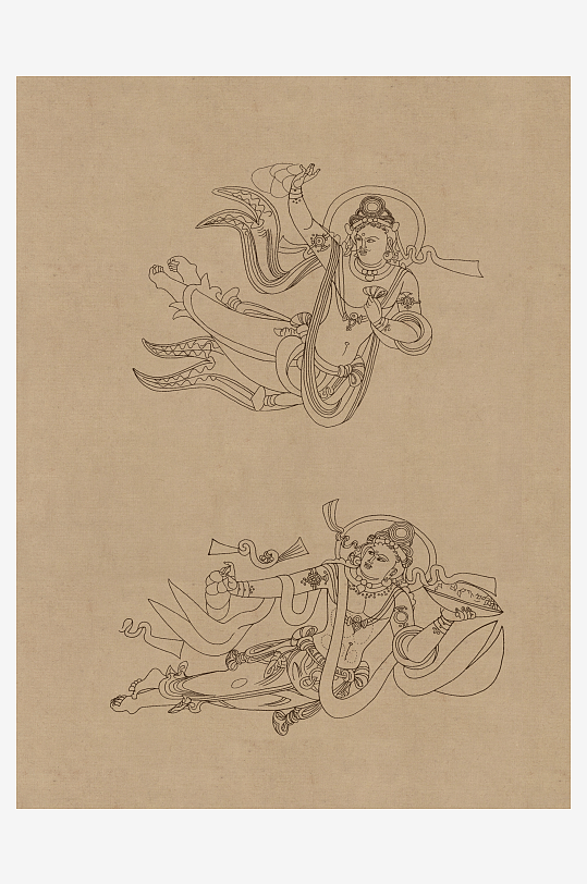 莫高窟敦煌壁画人物线描稿图片-众图网