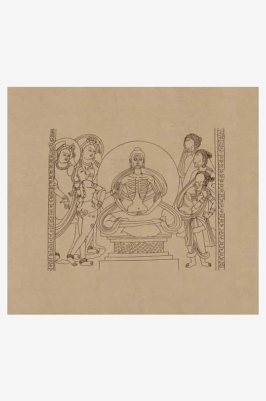 莫高窟敦煌壁画人物线描稿图片-众图网