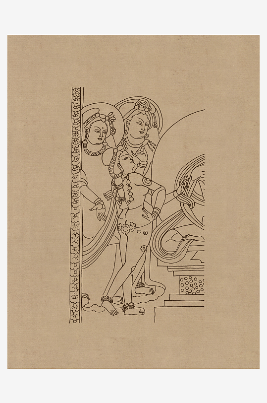 莫高窟敦煌壁画人物线描稿图片-众图网