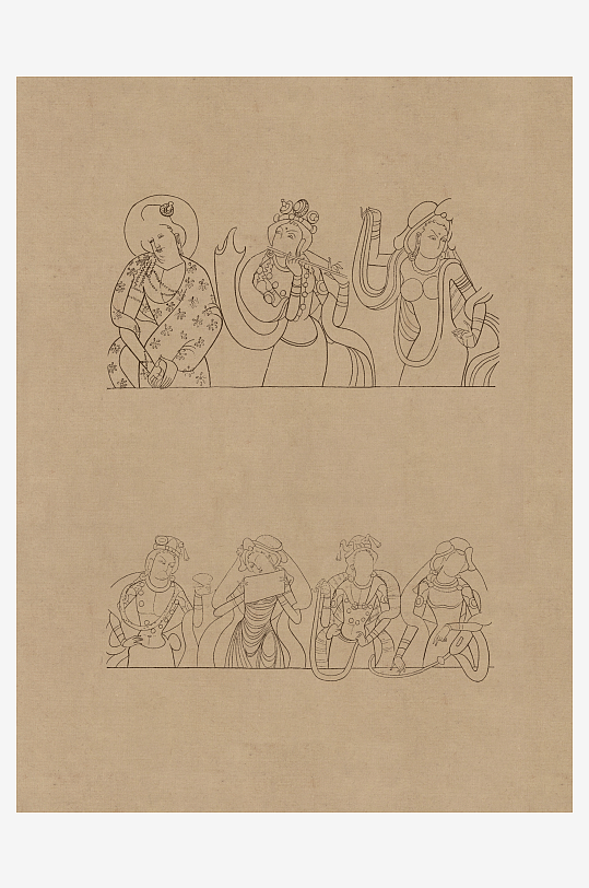 莫高窟敦煌壁画人物线描稿图片-众图网