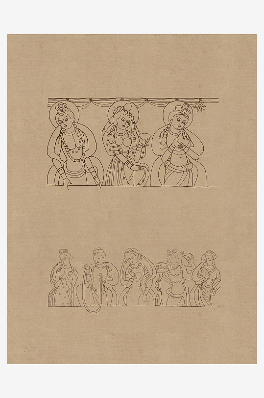 莫高窟敦煌壁画人物线描稿图片-众图网