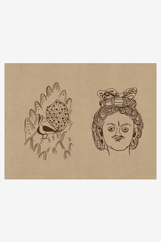 莫高窟敦煌壁画人物线描稿图片-众图网