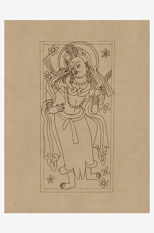 莫高窟敦煌壁画人物线描稿图片素材-众图网