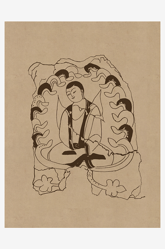 莫高窟敦煌壁画人物线描稿图片素材-众图网