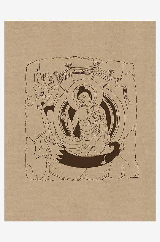 莫高窟敦煌壁画人物线描稿图片素材-众图网