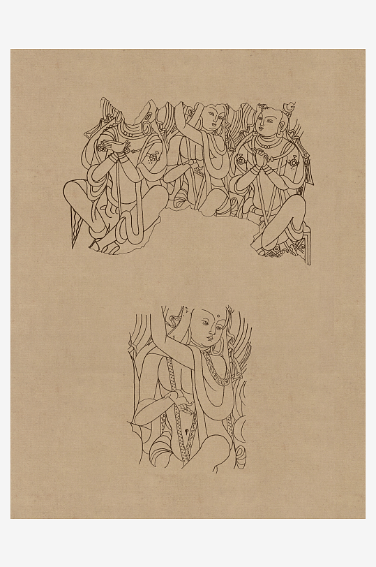 莫高窟敦煌壁画人物线描稿图片素材-众图网