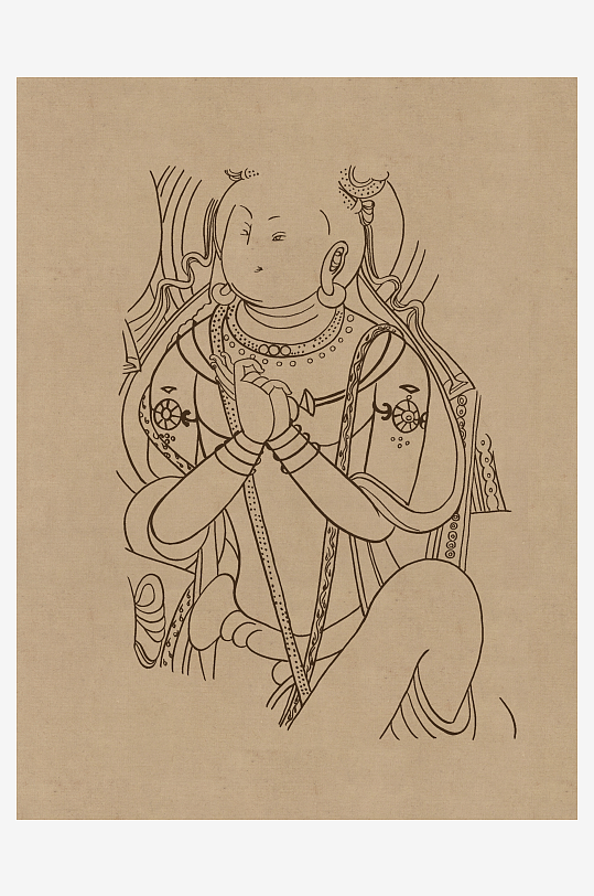 莫高窟敦煌壁画人物线描稿图片素材-众图网