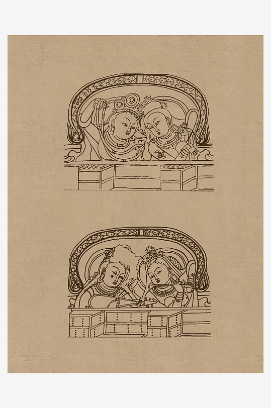 莫高窟敦煌壁画人物线描稿图片素材-众图网