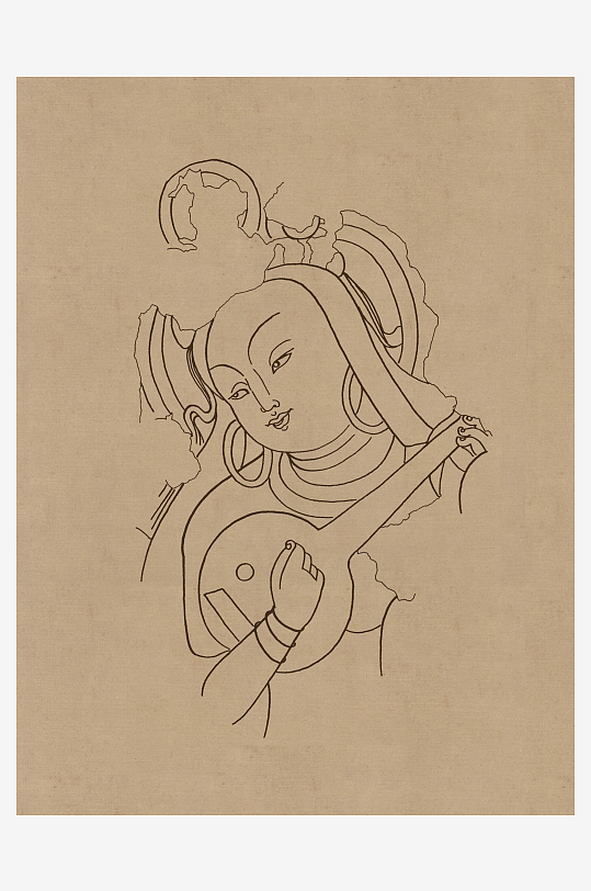 莫高窟敦煌壁画人物线描稿图片素材-众图网
